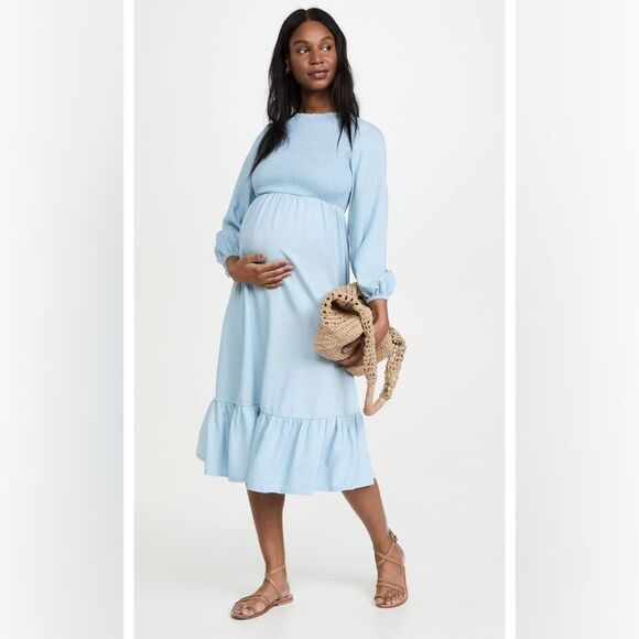Ingrid & Isabel Women's Smocked Chambray Midi Dress Sz M - Picture 2 of 9